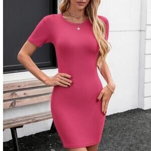 NWT ~ Floerns Short Hot Pink Bodycon Summer Short Sleeve Mini Dress ~ MEDIUM